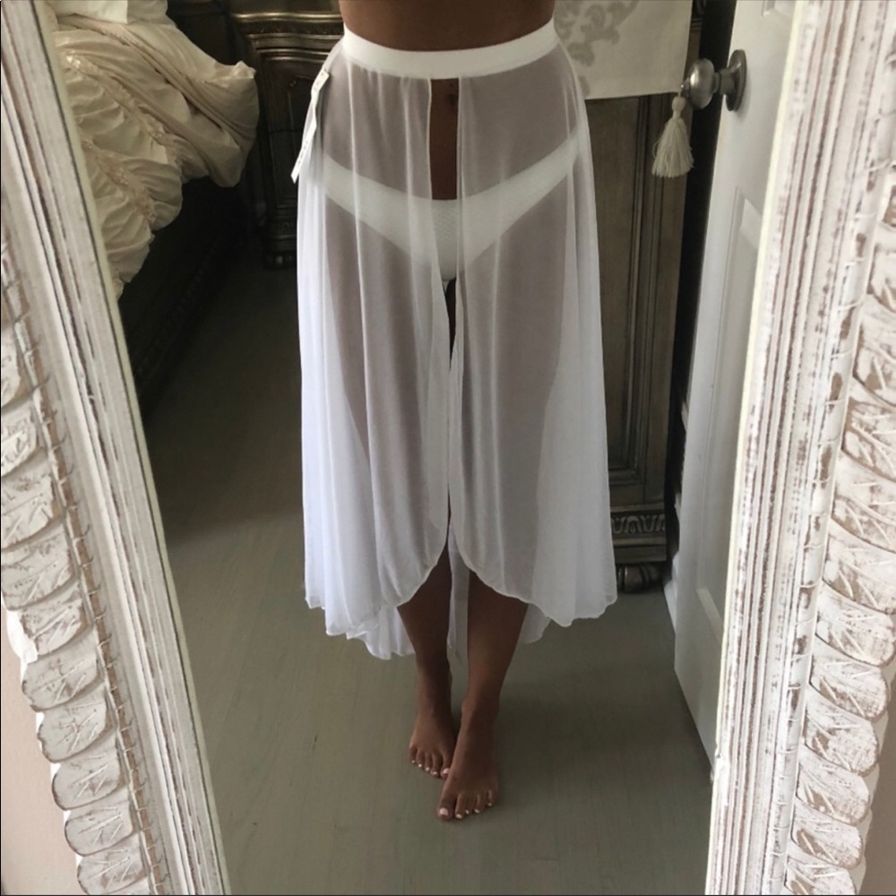 White sheer beach cover up slit skirt